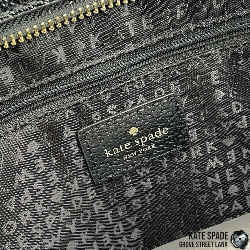 KATE SPADE GROVE STREET LANA LEATHER SATCHEL IN BLACK/CREAM WITH CROSSBODY STRAP
